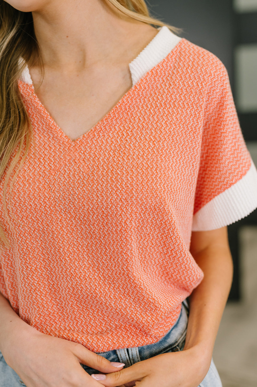 One Piece at a Time V-Neck Short Sleeve Top in Coral - 3/31
