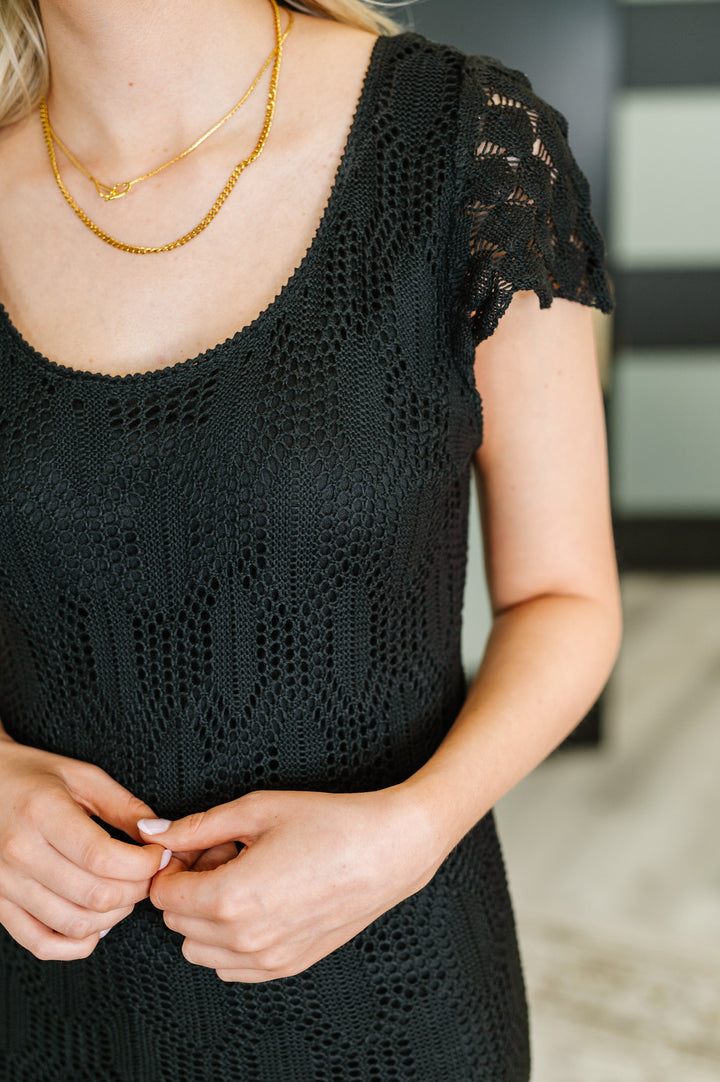 On the Town Lace Scoop Neck Dress in Black - 6/29