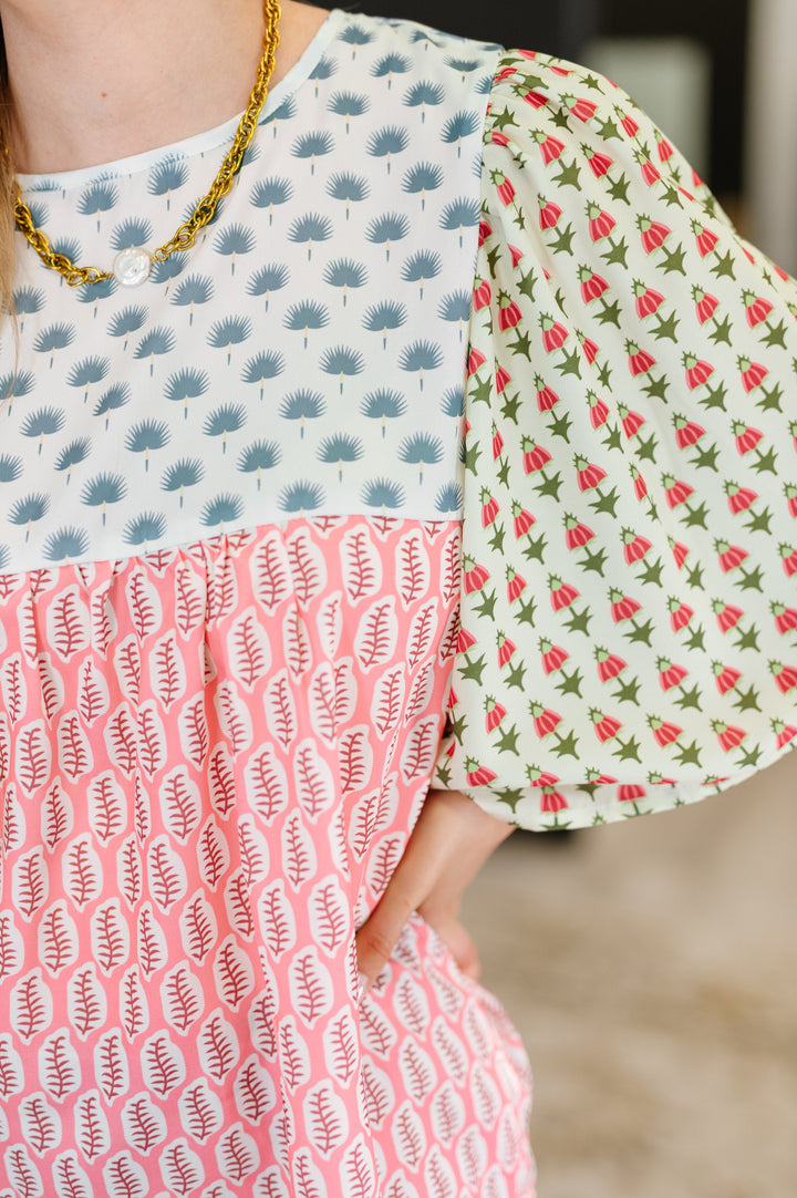 Outside Advantage Mixed Print Boho Blouse - 6/1