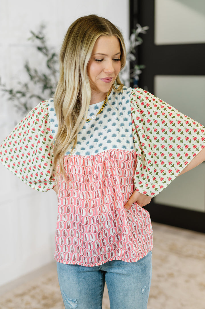 Outside Advantage Mixed Print Boho Blouse - 6/1