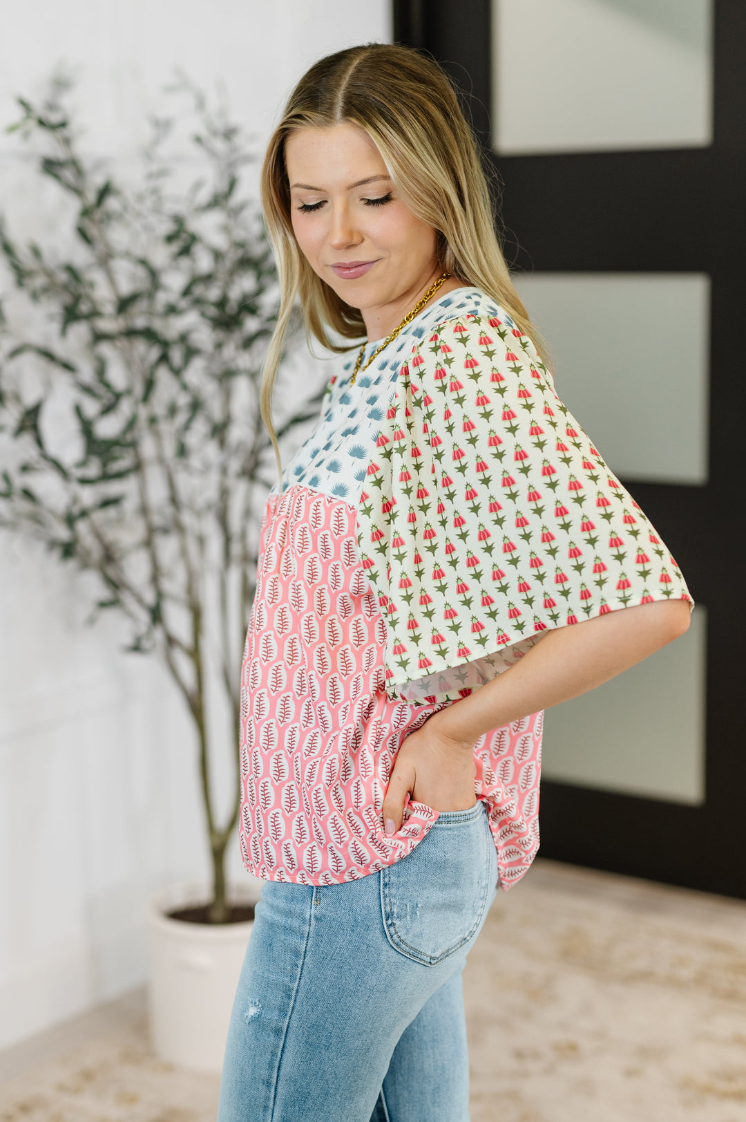 Outside Advantage Mixed Print Boho Blouse - 6/1