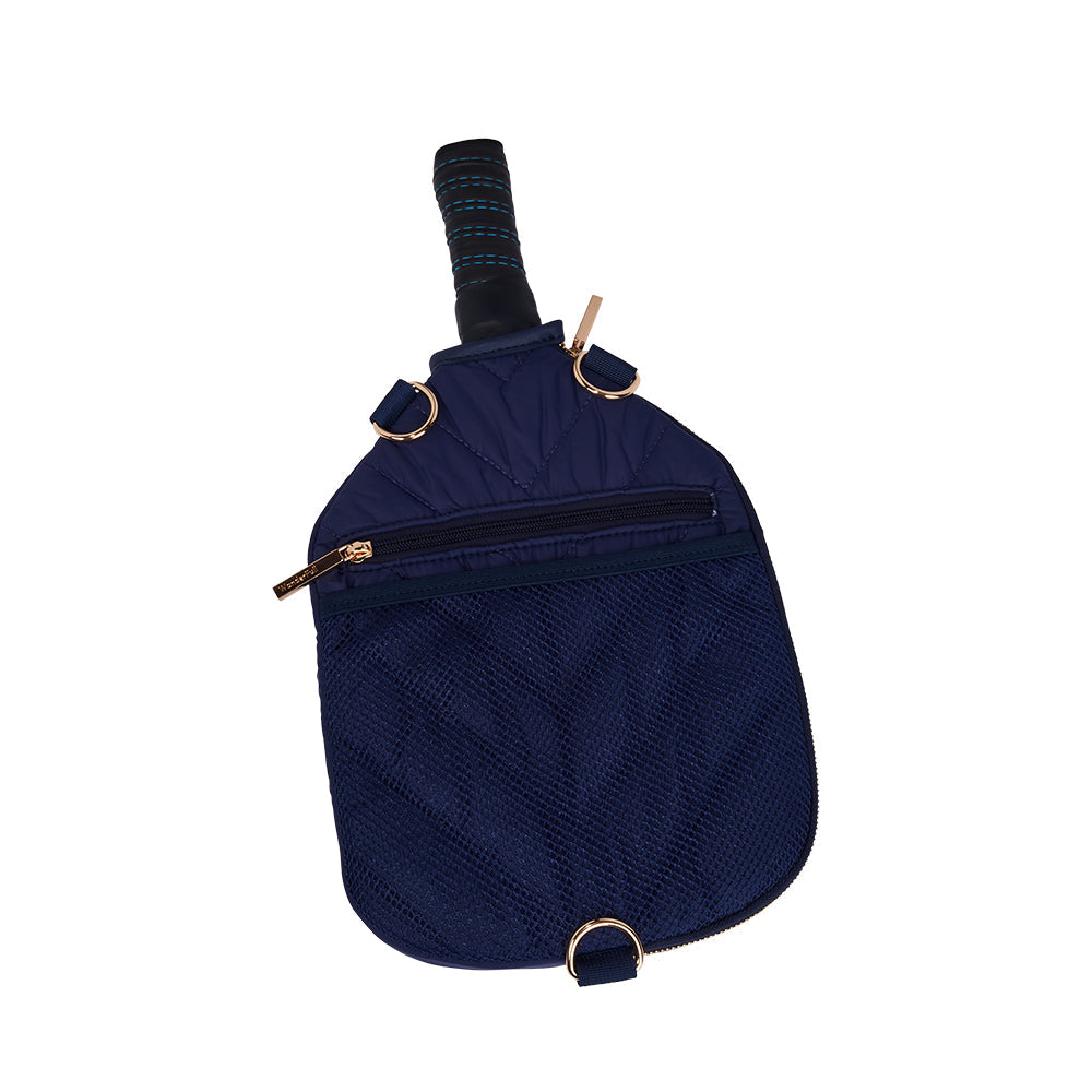 JUNE MARKET: Pickleball HydroSling Bag with Removable Racquet Cover- Navy Matte with Stripe by Wanderfull (Ships in 2-3 Weeks)