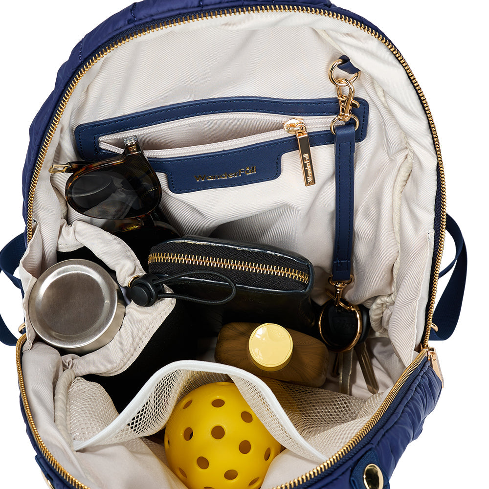 JUNE MARKET: Pickleball HydroSling Bag with Removable Racquet Cover- Navy Matte with Stripe by Wanderfull (Ships in 2-3 Weeks)