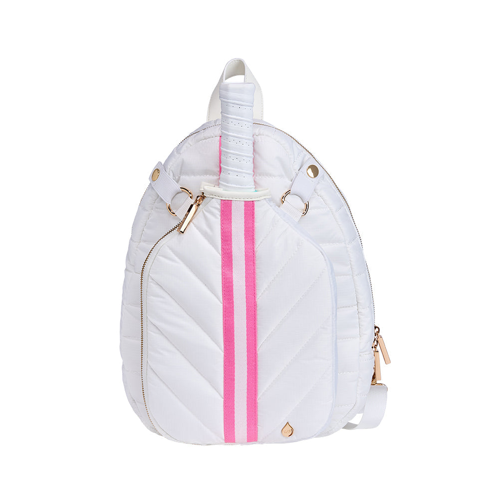 JUNE MARKET: Pickleball HydroSling Bag with Removable Racquet Cover- White Ripstop with Stripe by Wanderfull (Ships in 2-3 Weeks)