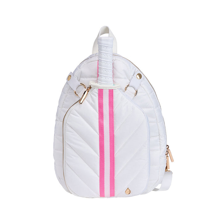 JUNE MARKET: Pickleball HydroSling Bag with Removable Racquet Cover- White Ripstop with Stripe by Wanderfull (Ships in 2-3 Weeks)