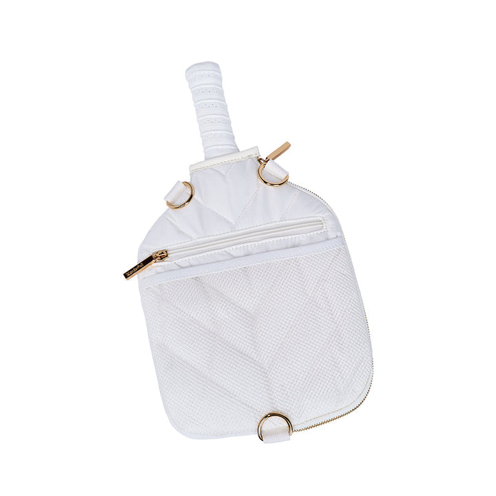 JUNE MARKET: Pickleball HydroSling Bag with Removable Racquet Cover- White Ripstop with Stripe by Wanderfull (Ships in 2-3 Weeks)