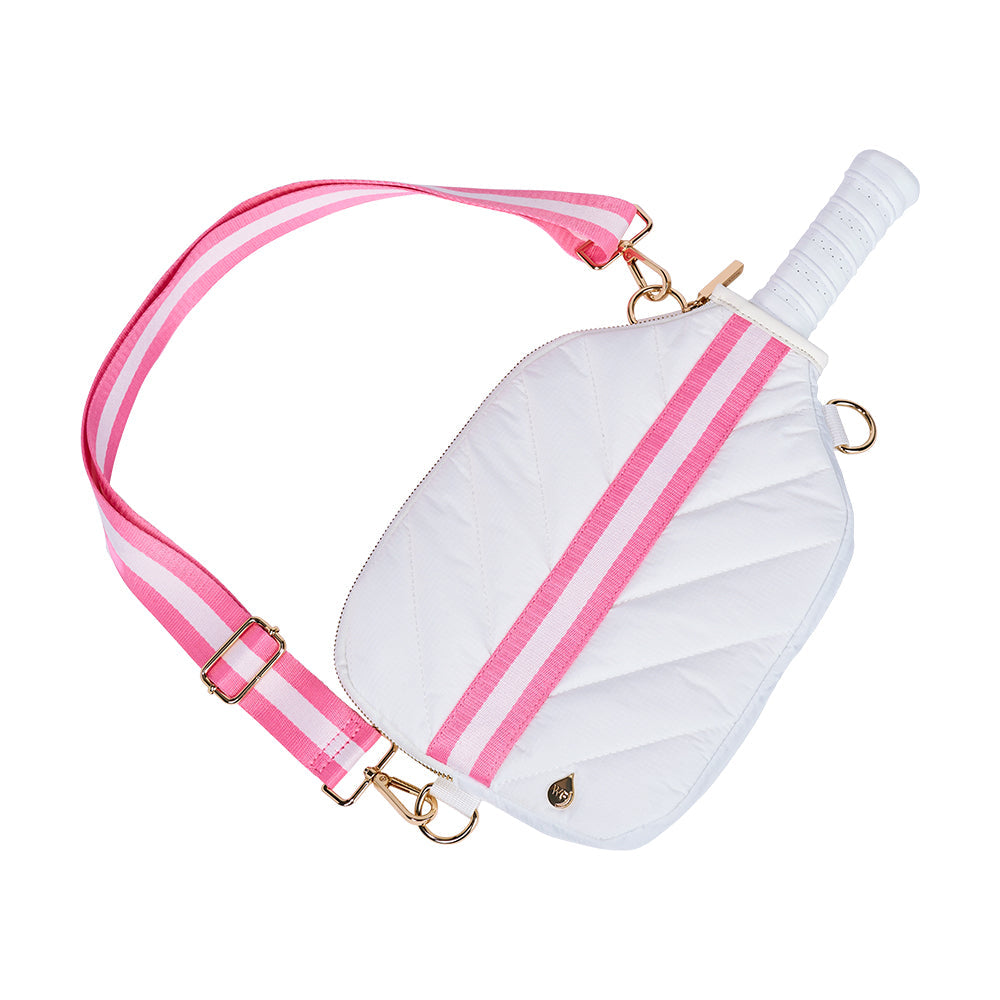 JUNE MARKET: Pickleball HydroSling Bag with Removable Racquet Cover- White Ripstop with Stripe by Wanderfull (Ships in 2-3 Weeks)