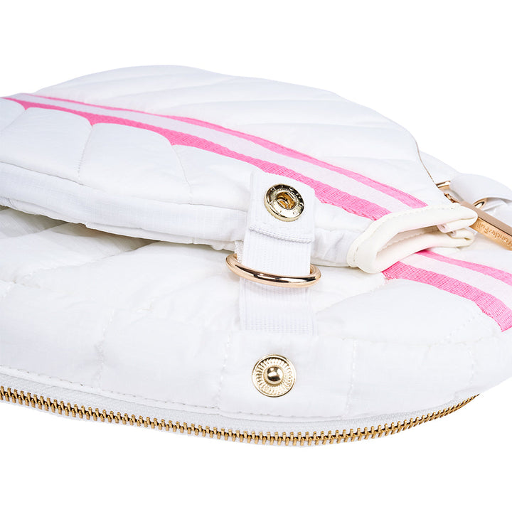 JUNE MARKET: Pickleball HydroSling Bag with Removable Racquet Cover- White Ripstop with Stripe by Wanderfull (Ships in 2-3 Weeks)
