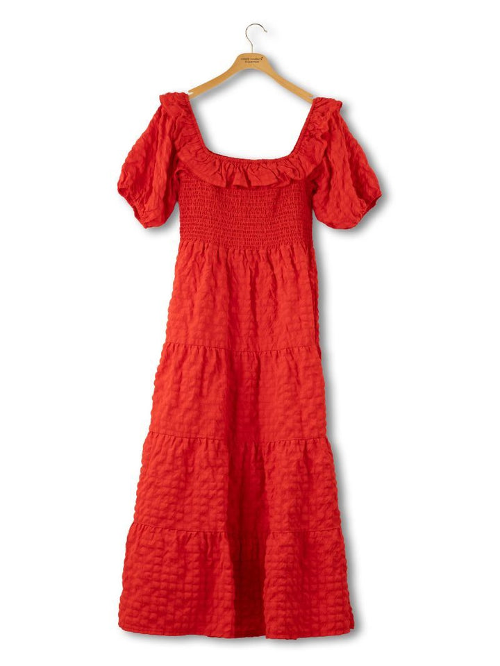 Textured Puff Sleeve Maxi Dress - Red by Simply Southern