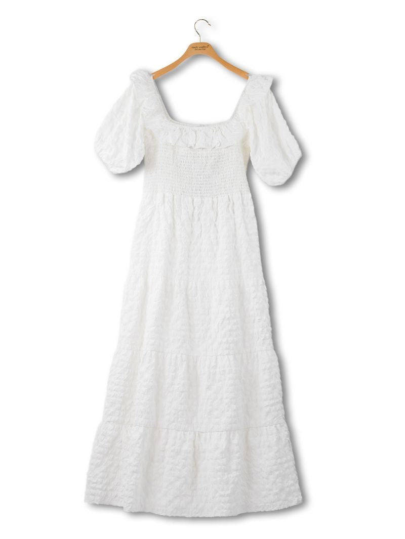 Textured Puff Sleeve Maxi Dress - White by Simply Southern