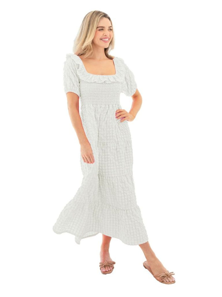 Textured Puff Sleeve Maxi Dress - White by Simply Southern