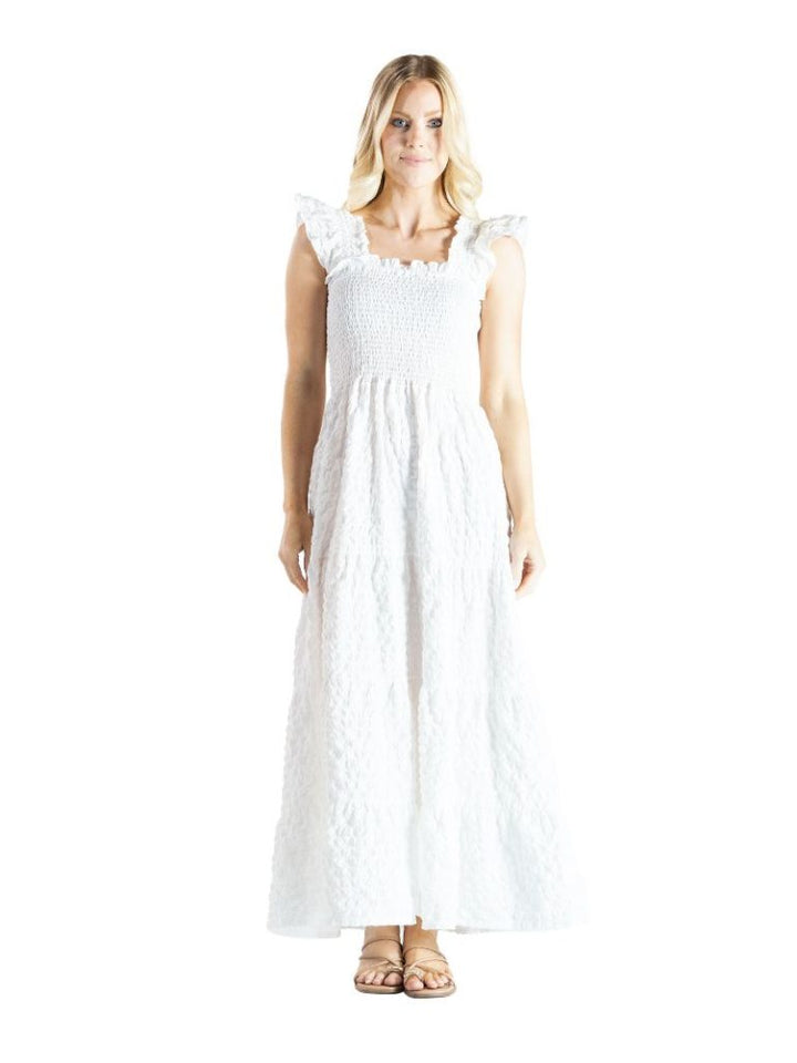 Textured Ruffle Sleeve Maxi Dress - White by Simply Southern
