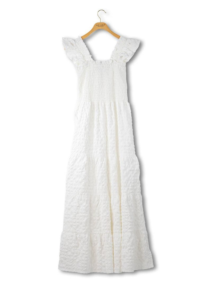 Textured Ruffle Sleeve Maxi Dress - White by Simply Southern