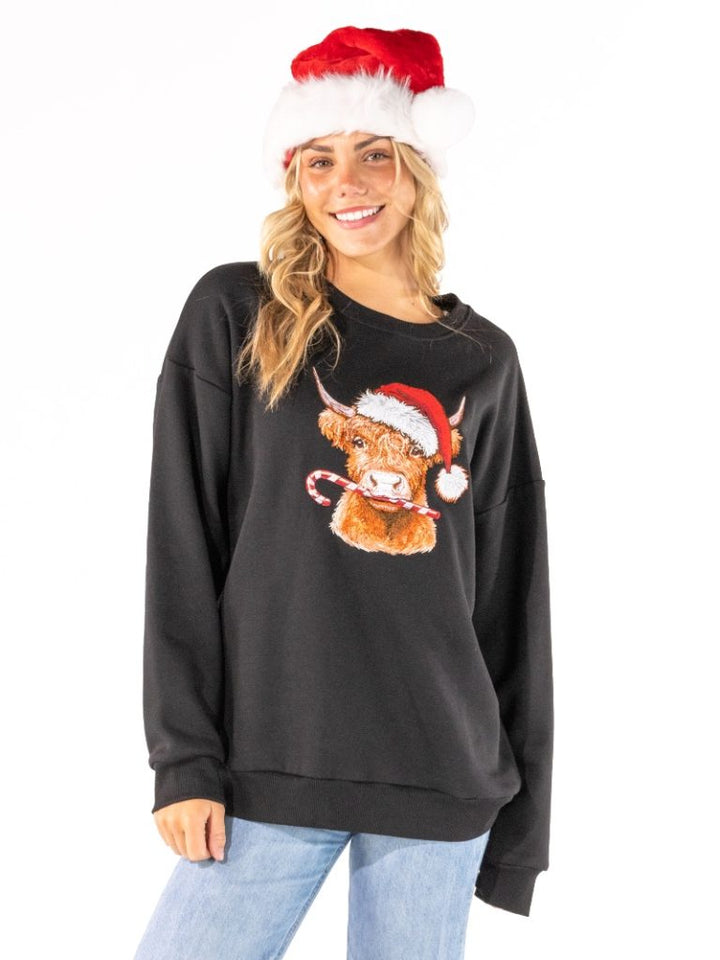 JUNE MARKET: Holiday Embroidered Crew - Cow by Simply Southern (Ships Late July)