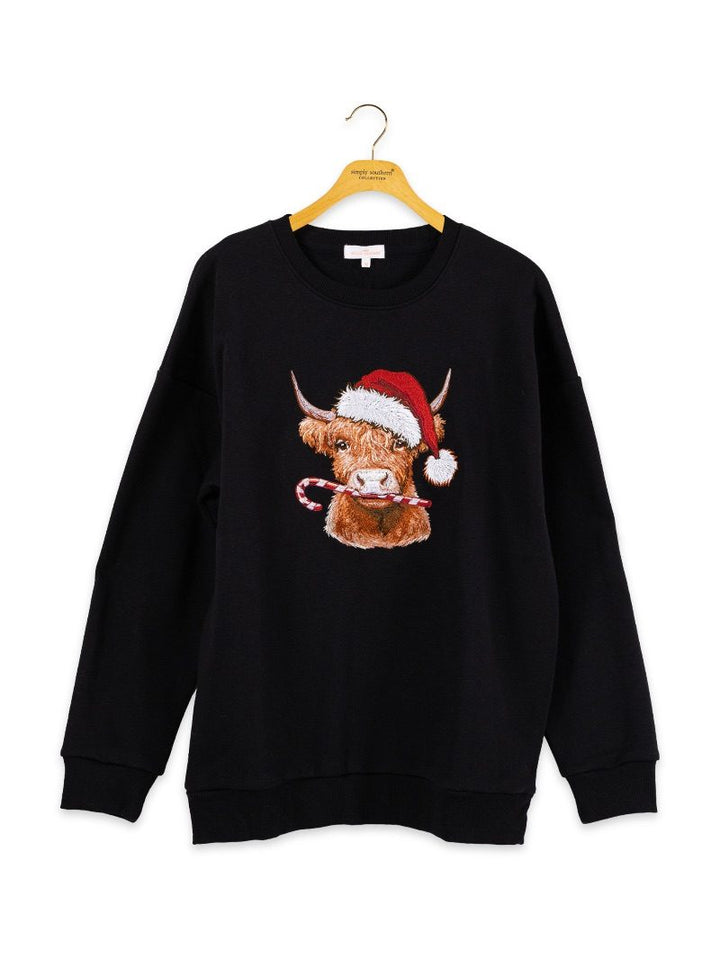 JUNE MARKET: Holiday Embroidered Crew - Cow by Simply Southern (Ships Late July)