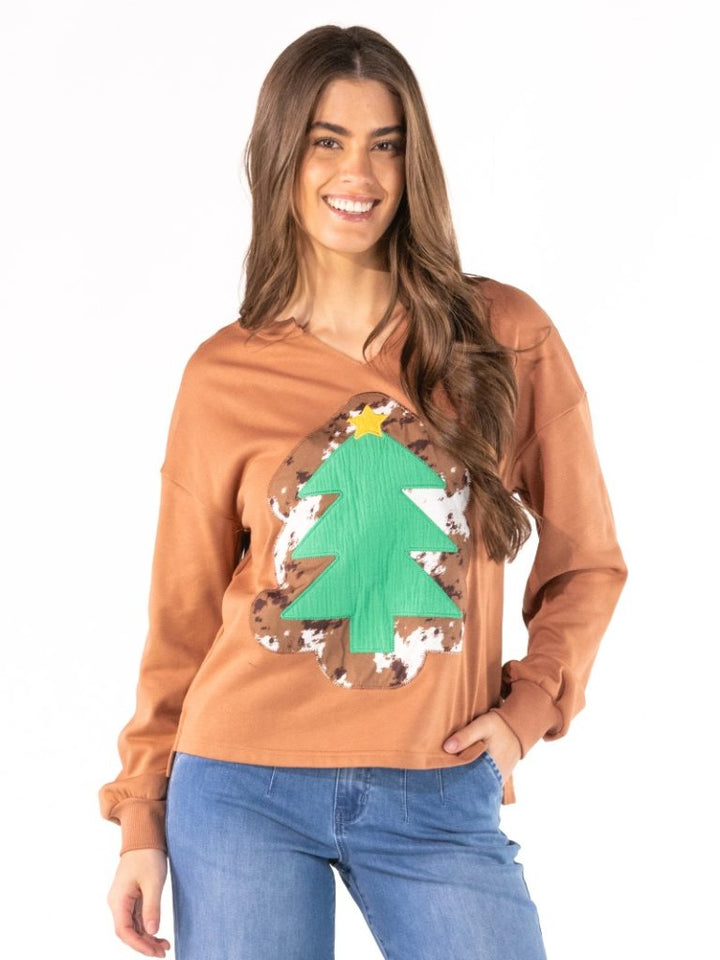 JUNE MARKET: Glistening V-Neck Crew - Mocha by Simply Southern (Ships Late July)