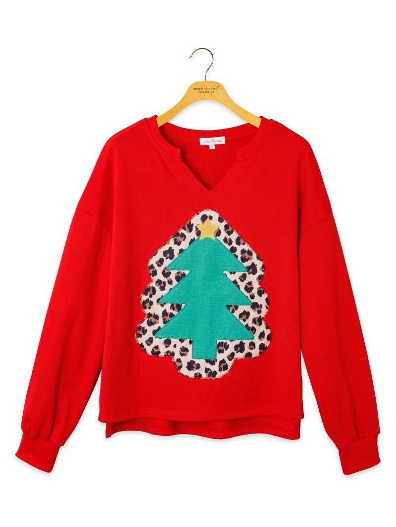 JUNE MARKET: Glistening V-Neck Crew - Red by Simply Southern (Ships Late July)