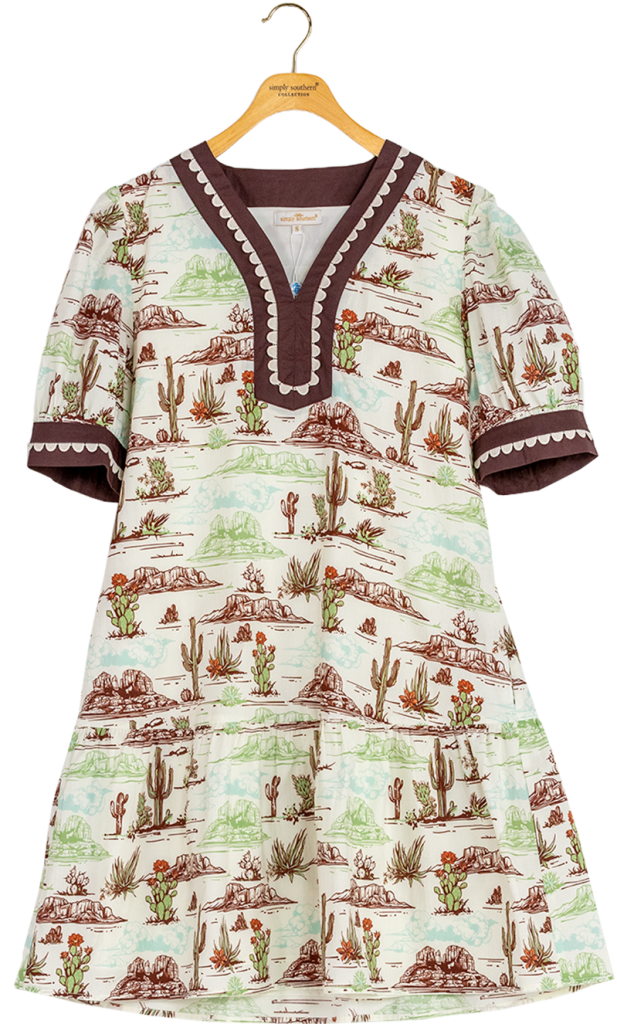 JUNE MARKET: Allison Puff Sleeve Dress - Cactus by Simply Southern (Ships Late September)