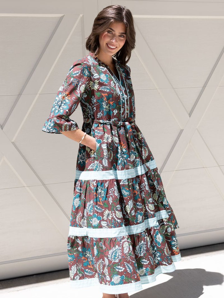 JUNE-MARKET: Holly Floral Dress - Brown by Simply Southern (Ships Late September)