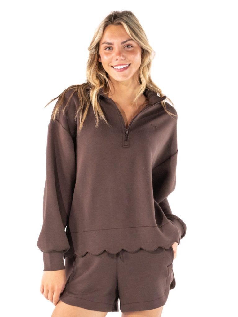 Lounge Scalloped Pullover - Coffee by Simply Southern