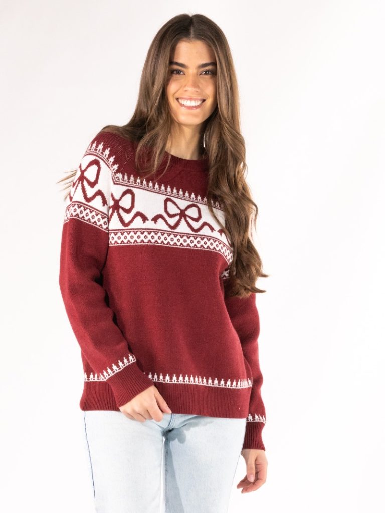 Bow Fair Isle Sweater - Red by Simply Southern
