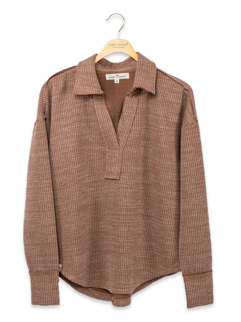 Knit V-Neck Top - Saddle by Simply Southern
