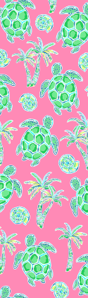 Turtle Tide print PRO phone strap featuring green sea turtles and palm trees on a pink background
