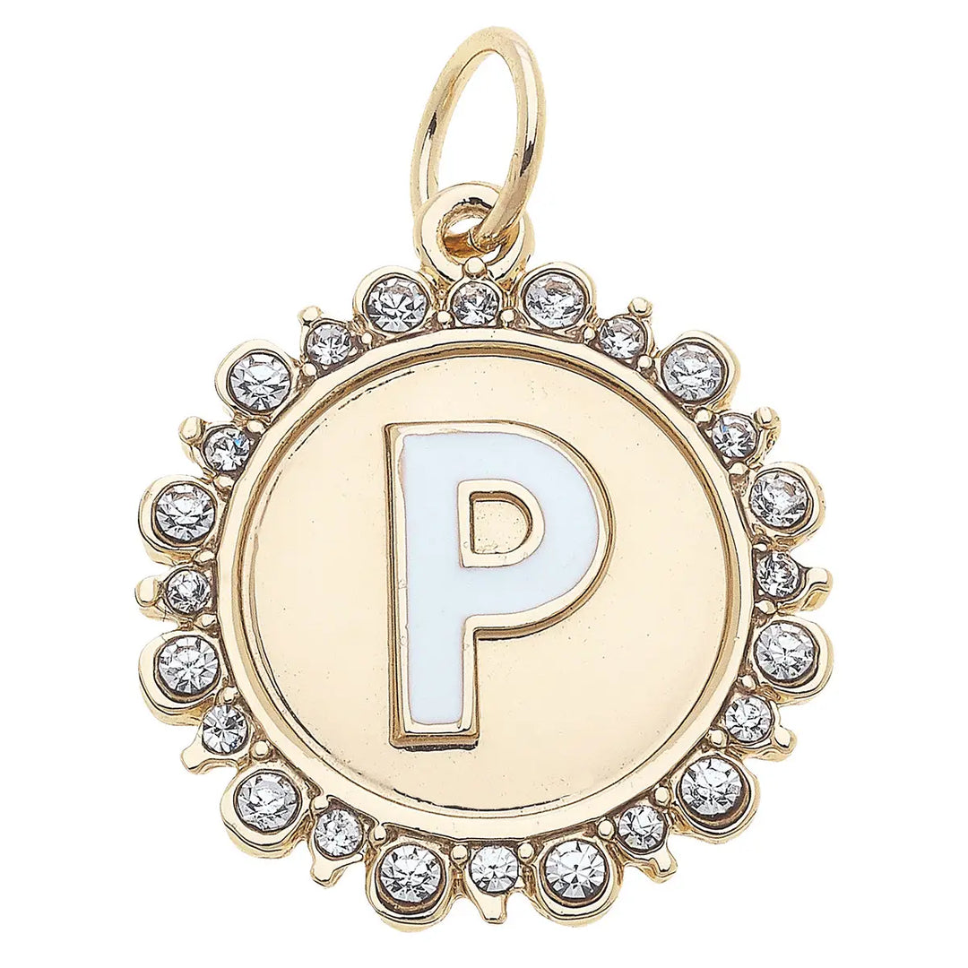 Rhinestone Initial Letter Disc Charm in Shiny Gold By Canvas