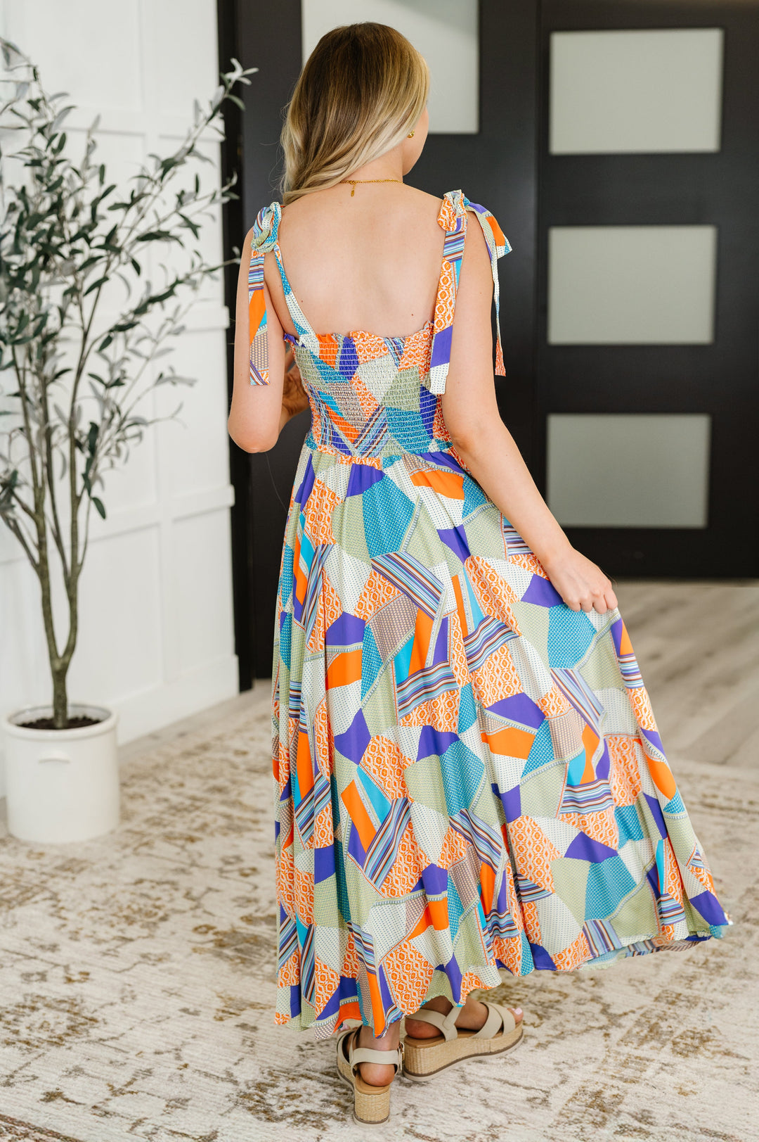Paint Me Pretty Square Neck Dress in Lime, Blue and Tangerine - 6/29