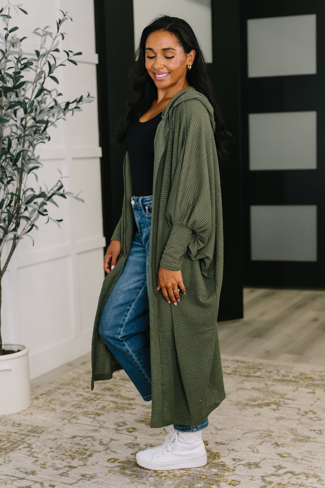 Pamper Travel Hooded Cardigan in Olive - 11/3