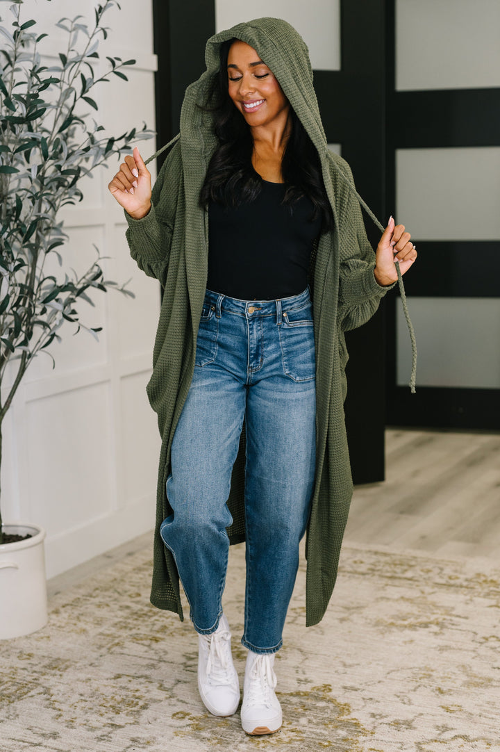 Pamper Travel Hooded Cardigan in Olive - 11/3