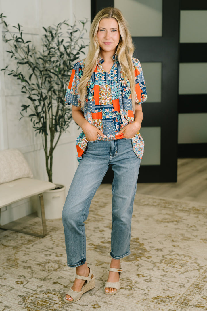 Pardon Me Patchwork Puff Sleeve Blouse - 8/7