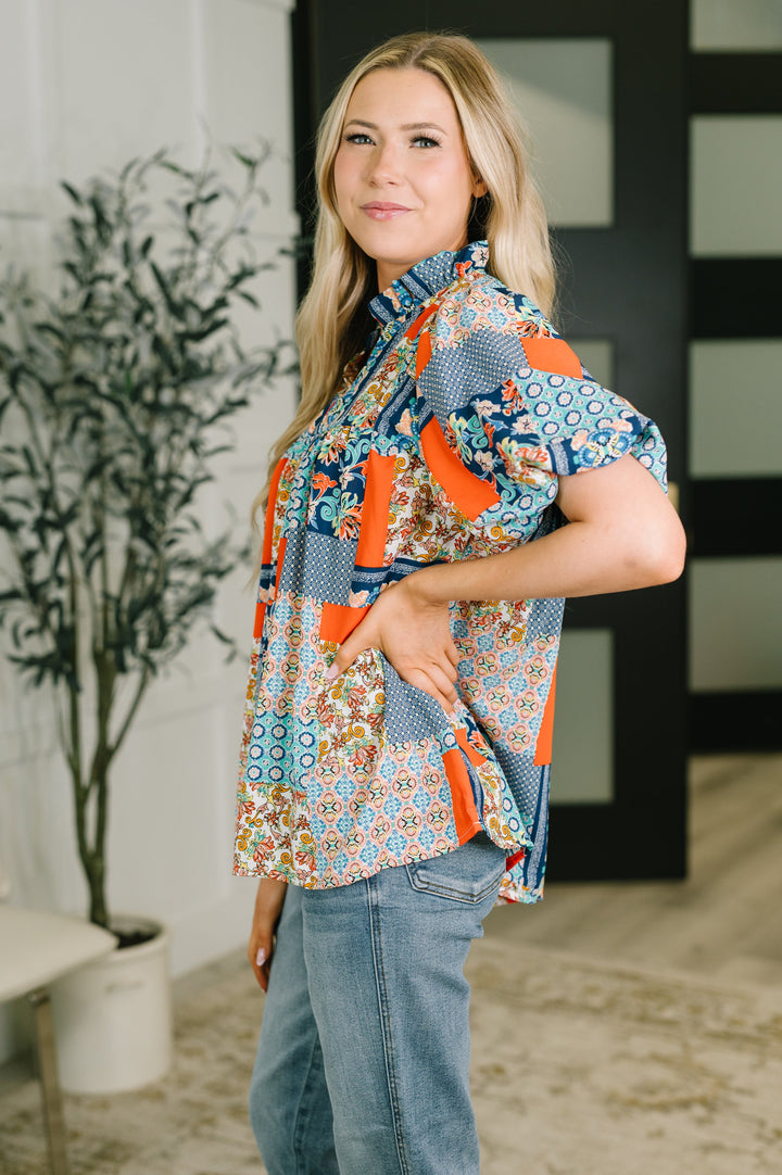 Pardon Me Patchwork Puff Sleeve Blouse - 8/7