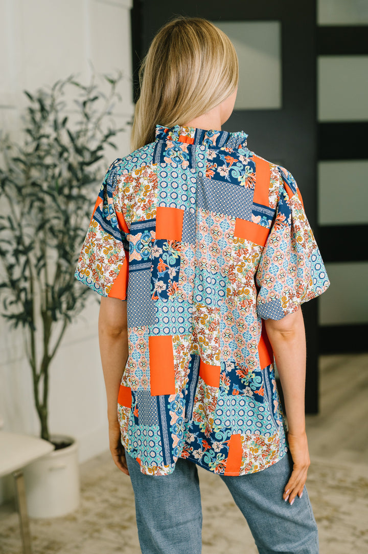 Pardon Me Patchwork Puff Sleeve Blouse - 8/7