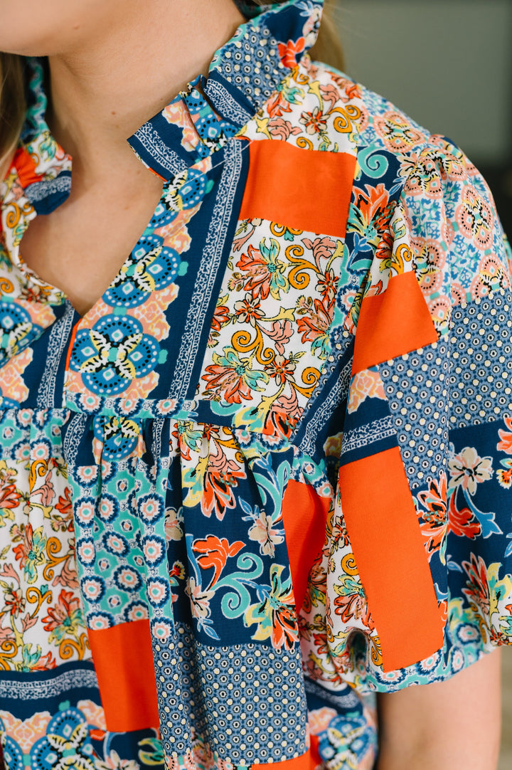 Pardon Me Patchwork Puff Sleeve Blouse - 8/7