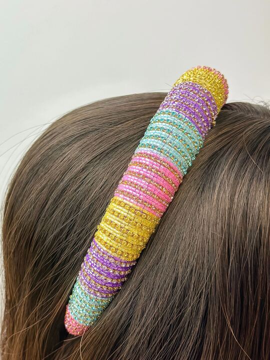 Pastel Stripe Padded Rhinestone Headband