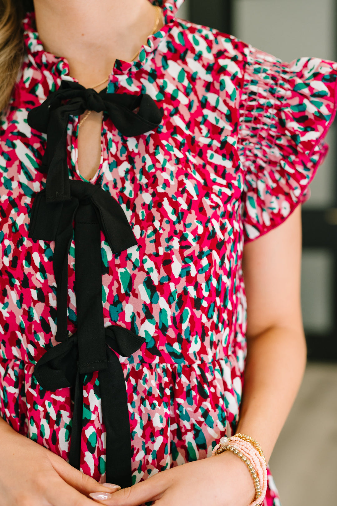 Pattern Pending Bow Detail Dress in Fuchsia and Black - 7/2