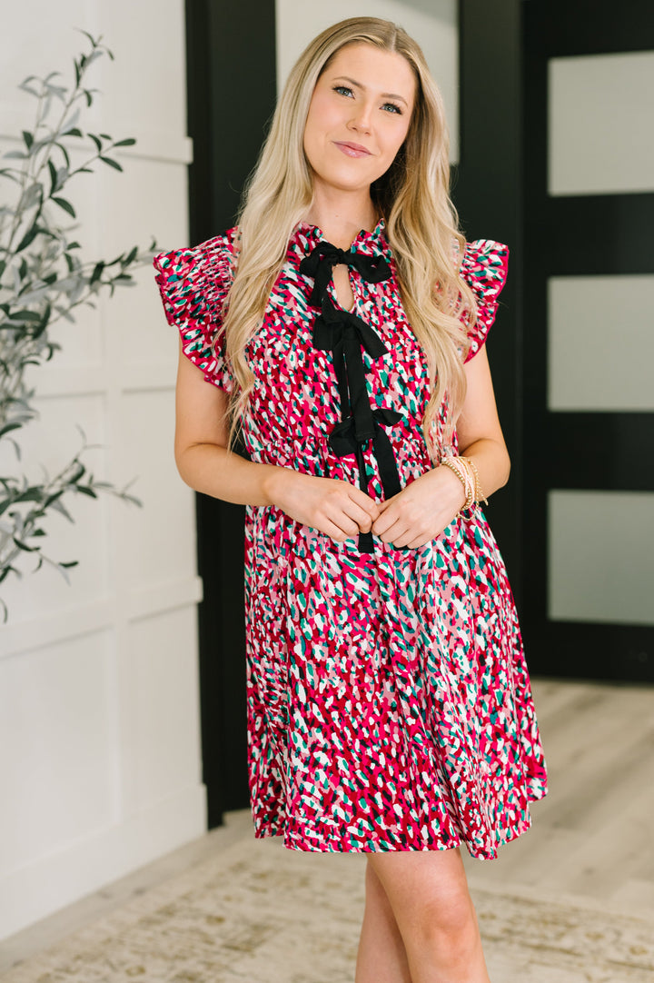 Pattern Pending Bow Detail Dress in Fuchsia and Black - 7/2