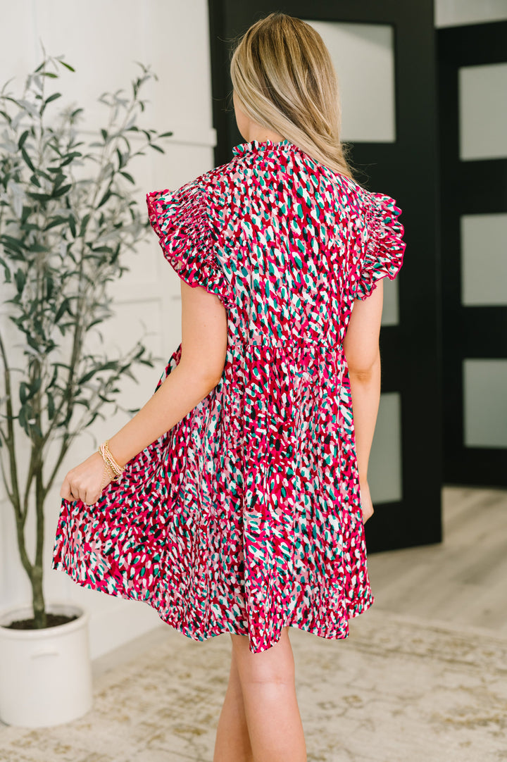 Pattern Pending Bow Detail Dress in Fuchsia and Black