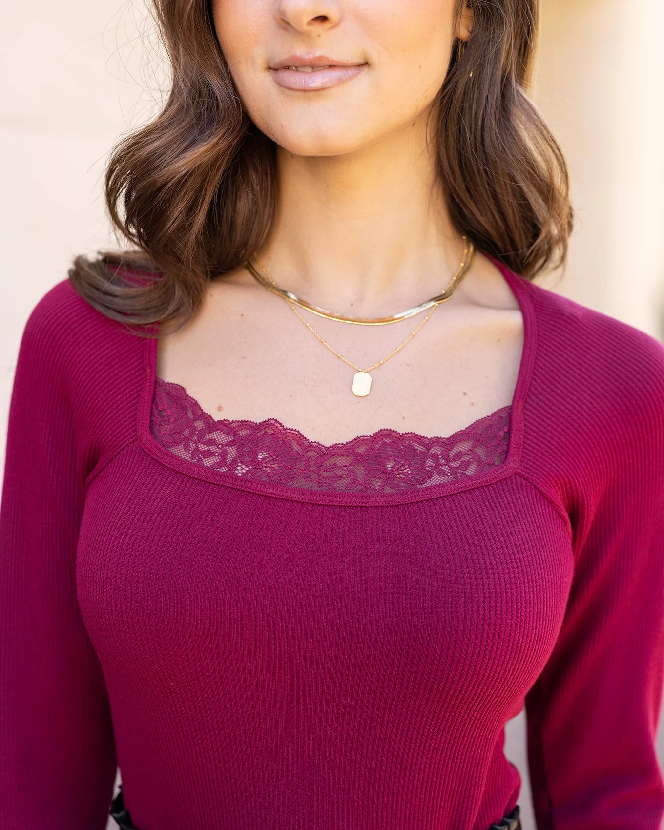 Mixed Berries Perfect Fit Lace Ribbed Top by Grace & Lace (Ships in 2 Weeks)