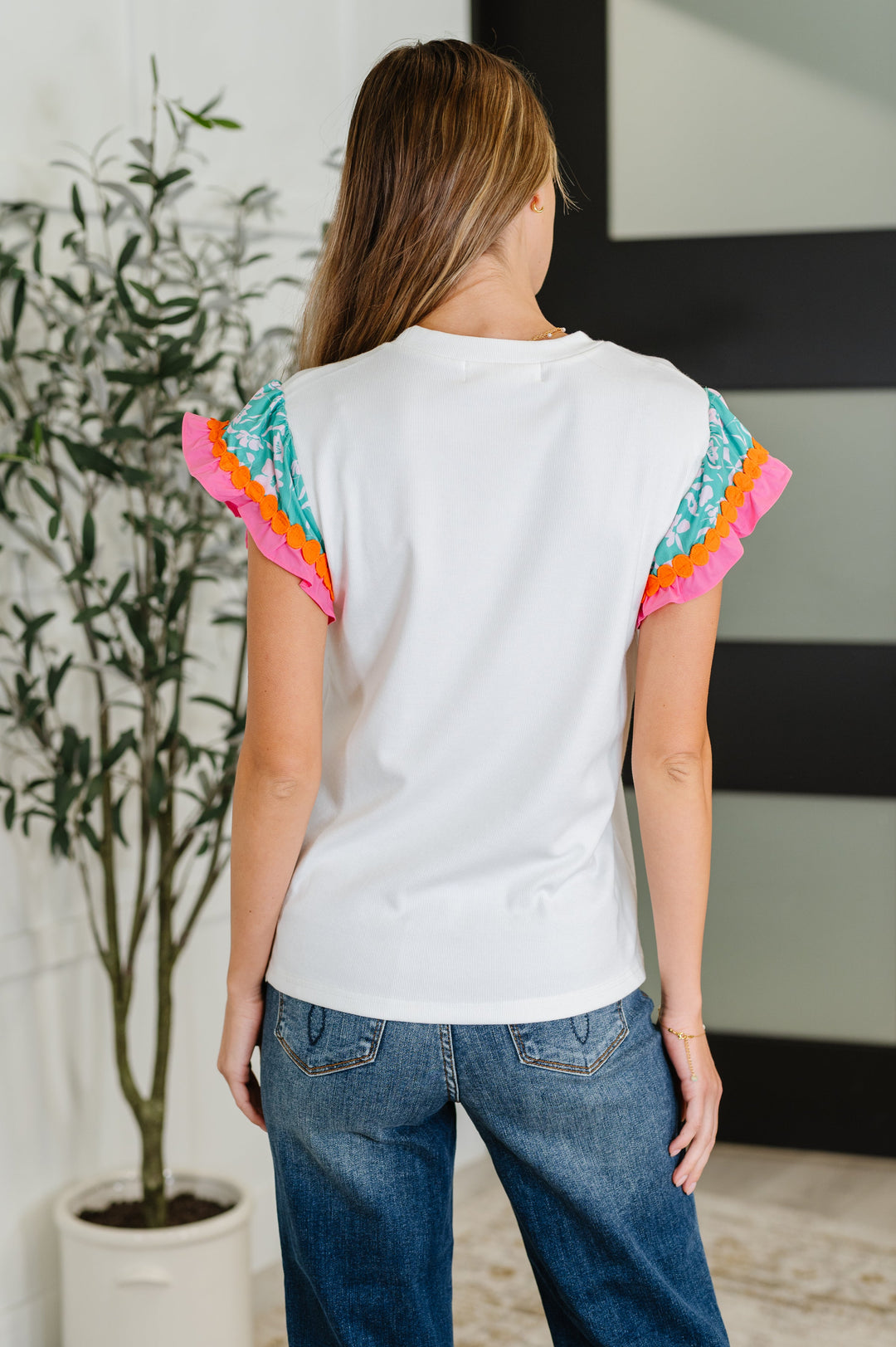 Petals & Poise Floral Flutter Sleeve Top in White - 6/25