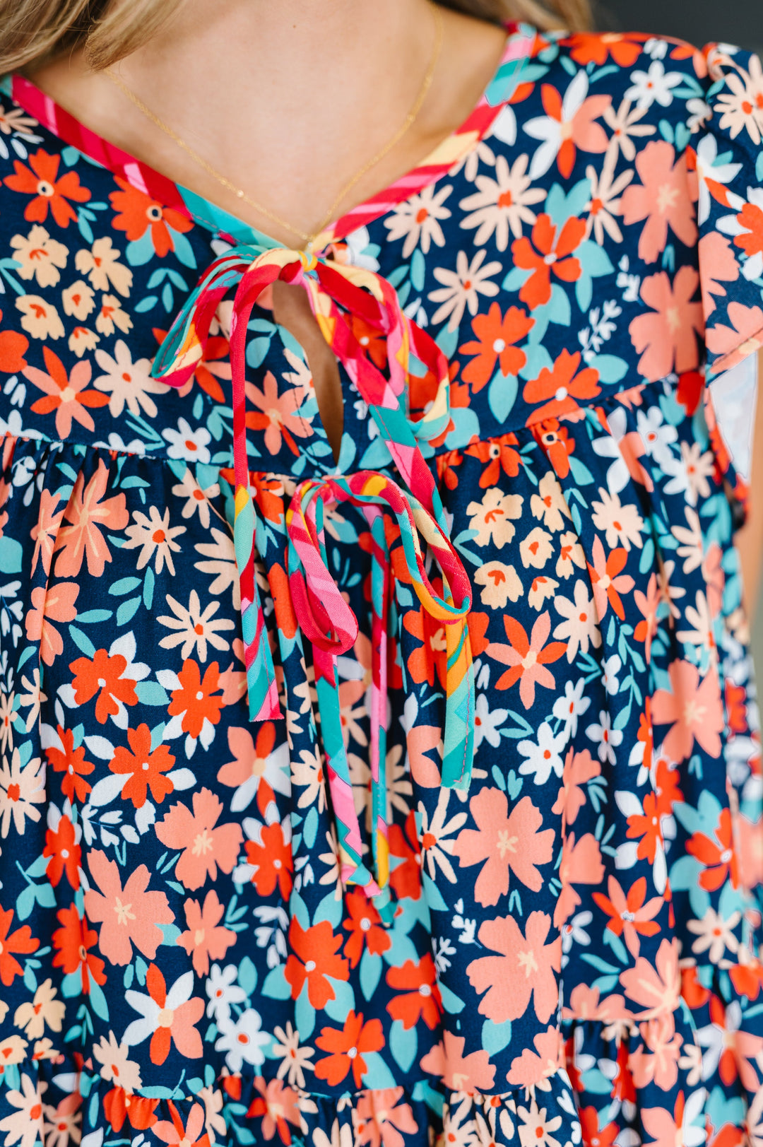 Petal to the Metal Flutter Sleeve Dress in Navy/Coral - 7/2