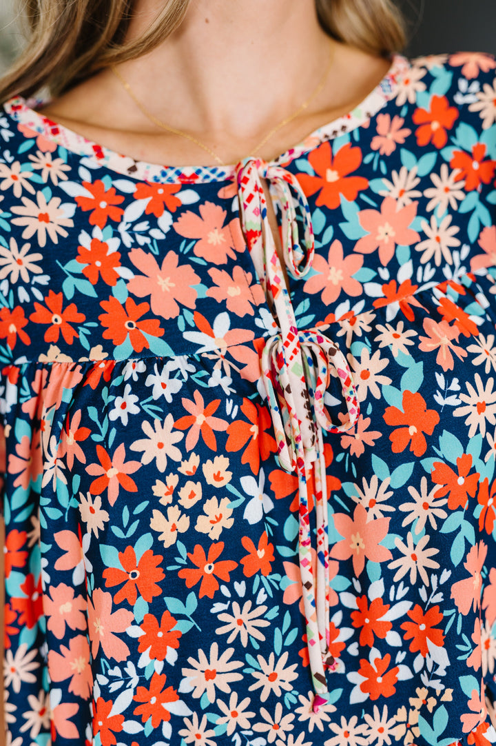 Petal to the Metal Flutter Sleeve Dress in Navy/Coral - 7/2