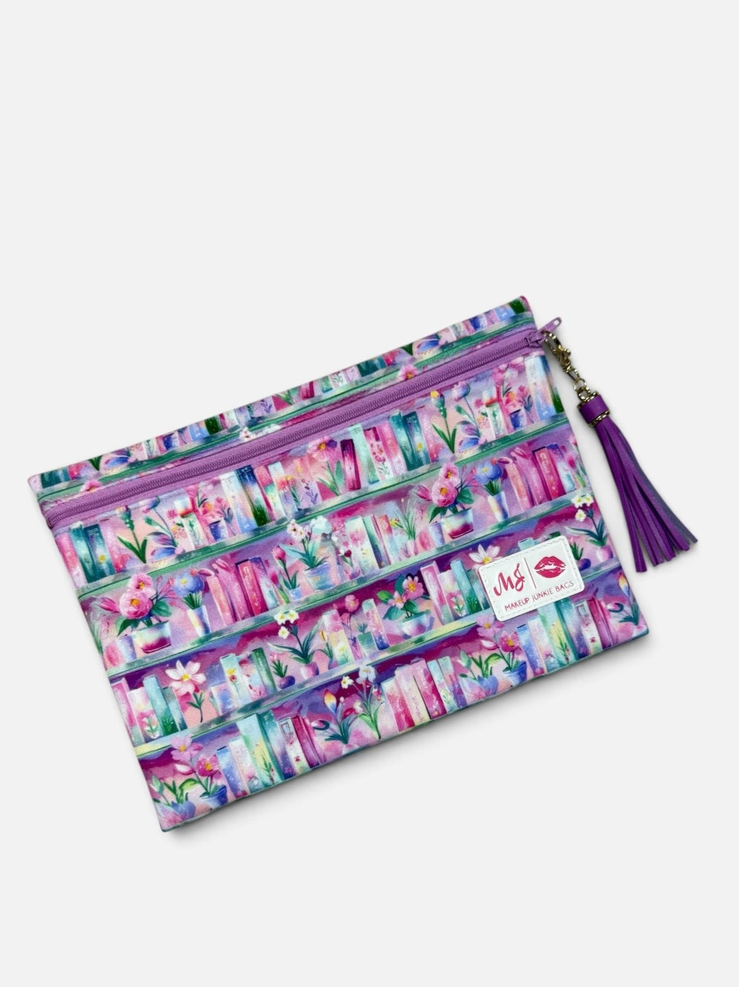 Top Zip Flat Bags Petals & Paperbacks - PrepO Custom Floral Book Print by Makeup Junkie (Ready to Ship)