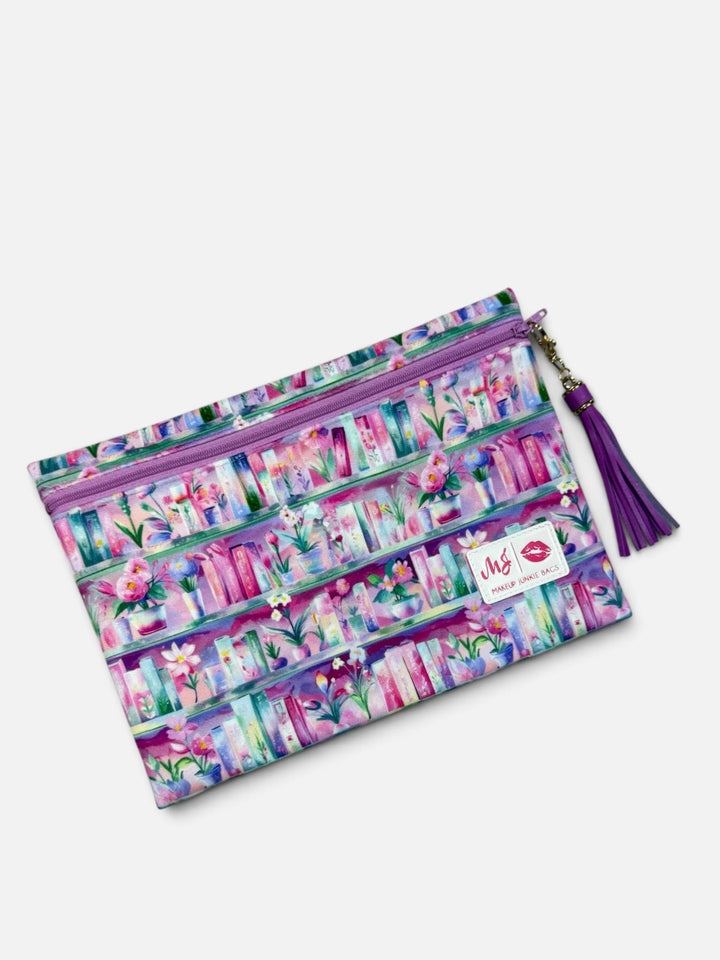 Top Zip Flat Bags Petals & Paperbacks - PrepO Custom Floral Book Print by Makeup Junkie (Ready to Ship)