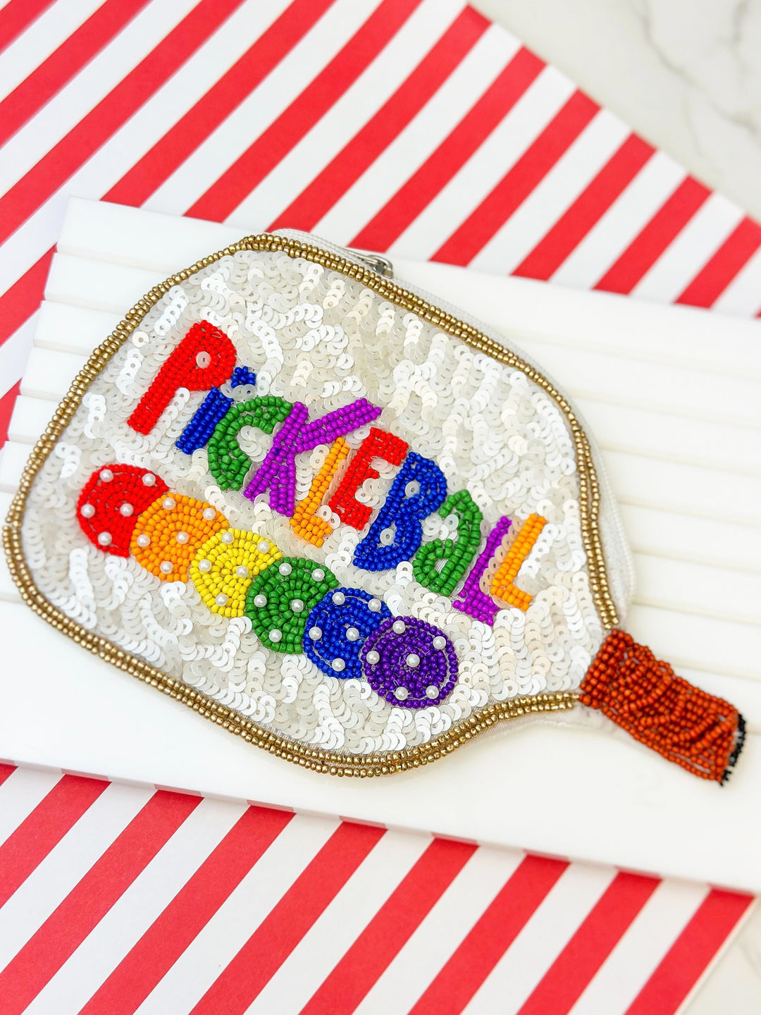 Pickleball Beaded Zip Pouch - Multi
