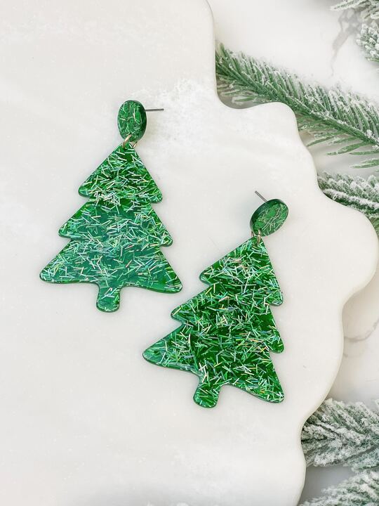 Pine Glitter Clear Resin Christmas Tree Dangles