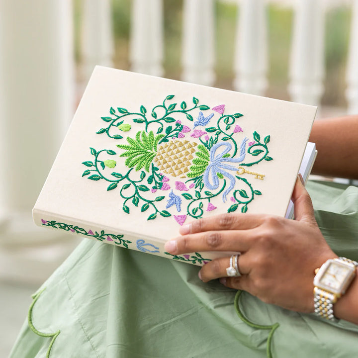 Embroidered Pineapple Crest Linen Journal by Emily Ley