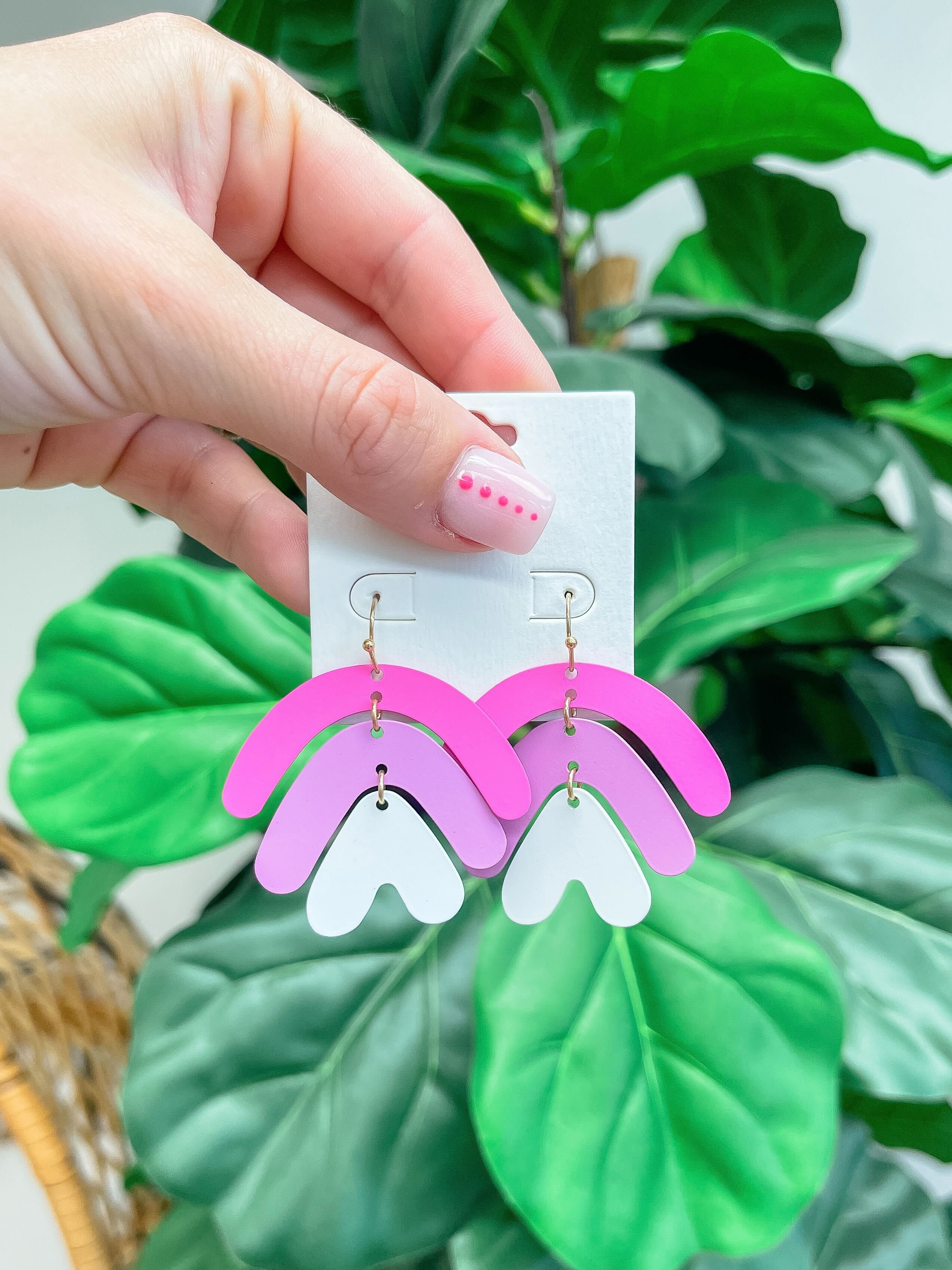 Pink Geometric Arch Dangle Earrings