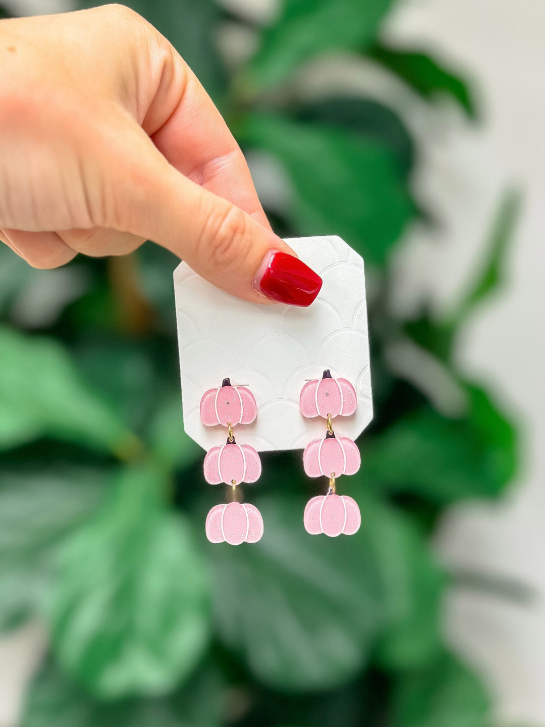 Pink Pumpkin Stacked Dangle Earrings